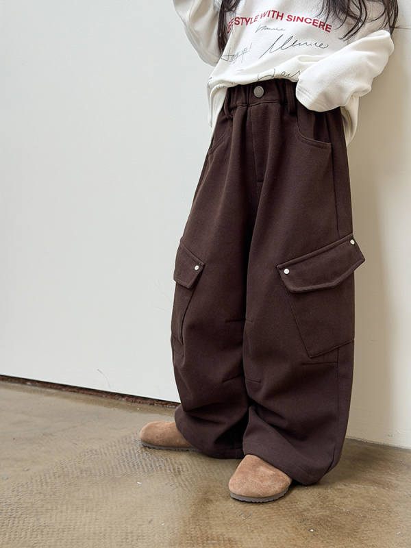 Dječje hlače s flisom, bočne džepove, pamukasti twill, unisex, zima