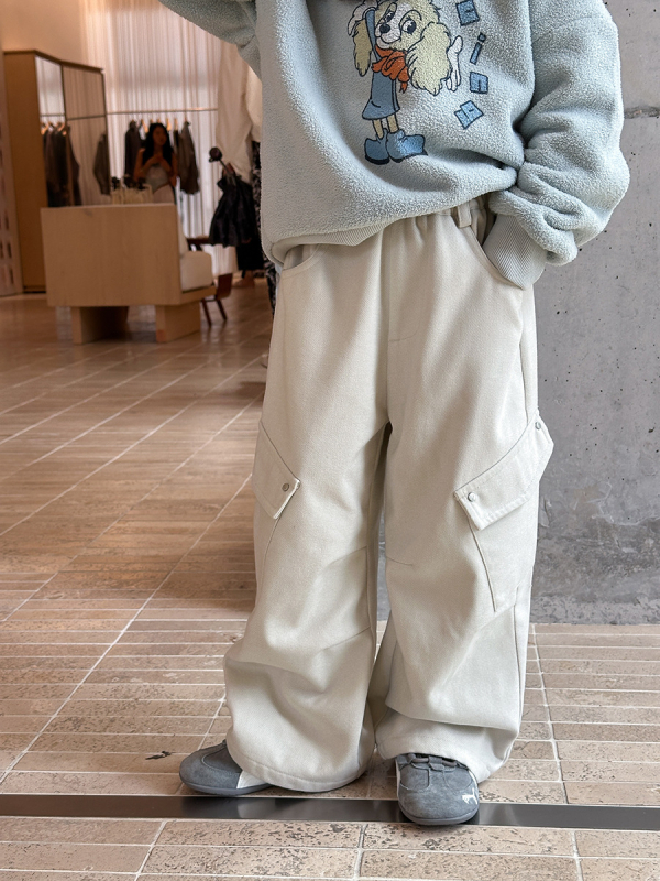 Dječje hlače s flisom, bočne džepove, pamukasti twill, unisex, zima