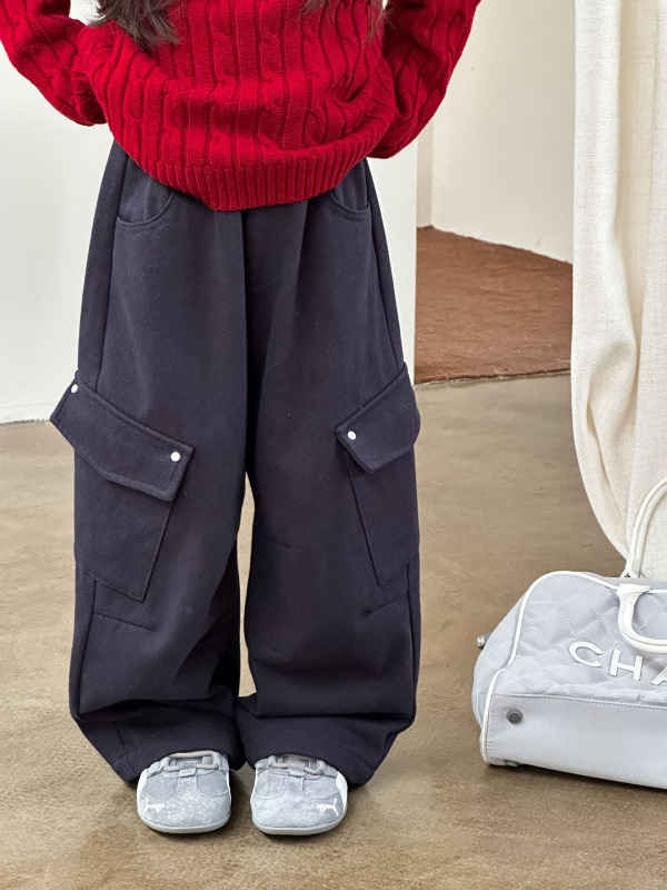 Dječje hlače s flisom, bočne džepove, pamukasti twill, unisex, zima