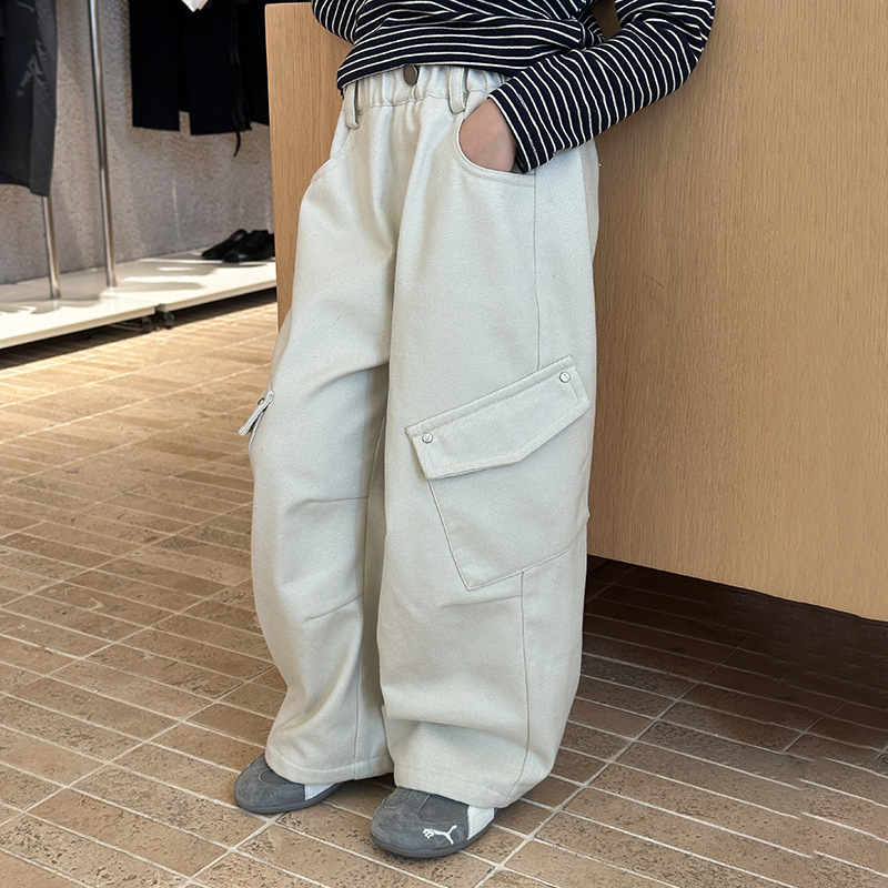 Dječje hlače s flisom, bočne džepove, pamukasti twill, unisex, zima
