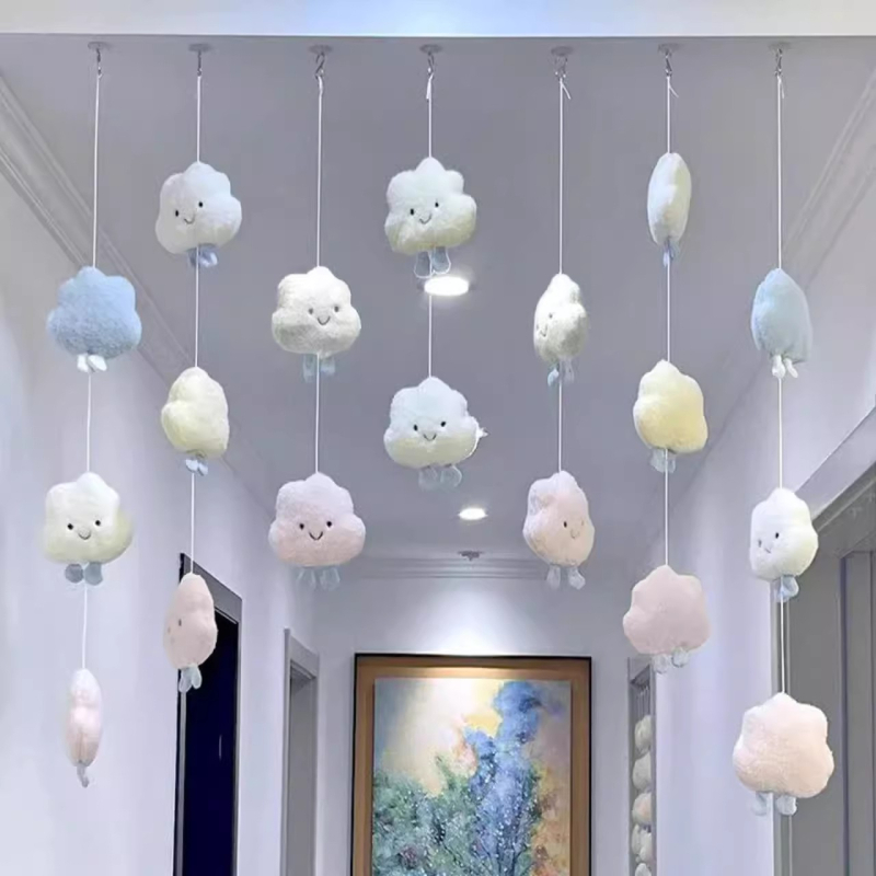 Pluštava vrata zavjesa s motivom oblaka kremastog stila, japanski INS stil, univerzalni mini dizajn. Materijal: svila cvijeta; Uzorak: 69850; Izlazak: Zima 2024; Podrijetlo: Jinhua