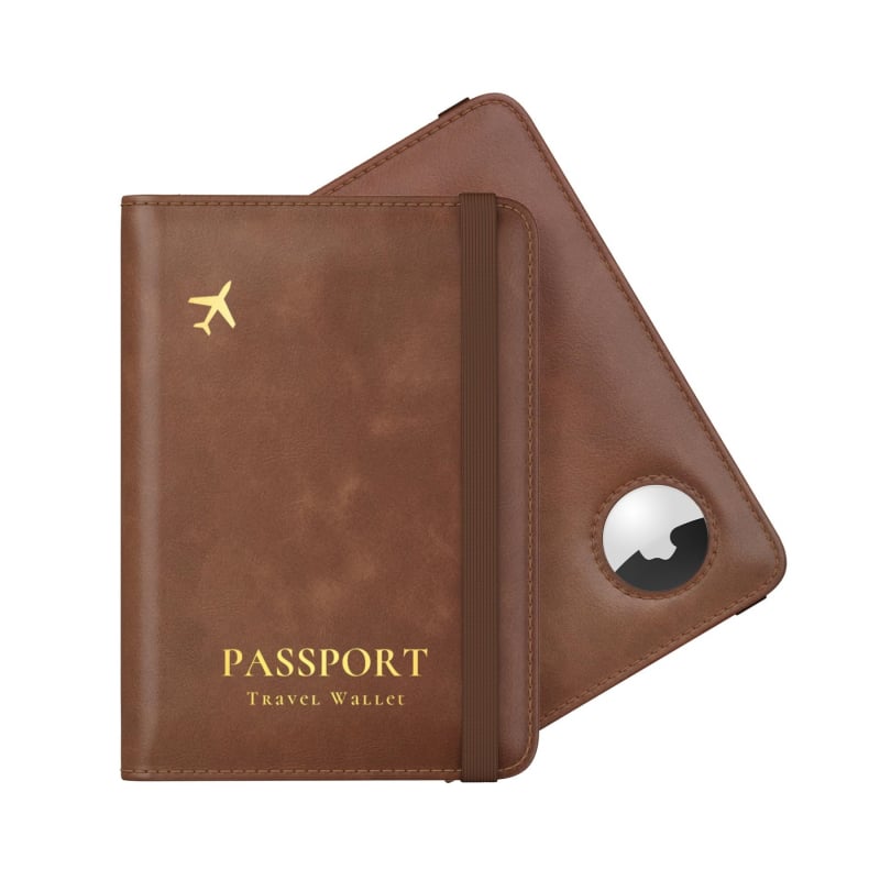 Αδιάβροχη PU δερμάτινη θήκη διαβατηρίου με AirTag - 2-σε-1 θήκη, ελαστική ζώνη, θήκη για διαβατήριο και ταυτότητα