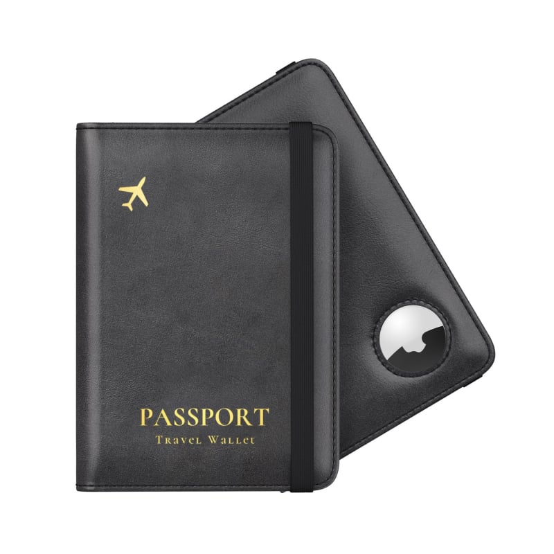 Αδιάβροχη PU δερμάτινη θήκη διαβατηρίου με AirTag - 2-σε-1 θήκη, ελαστική ζώνη, θήκη για διαβατήριο και ταυτότητα
