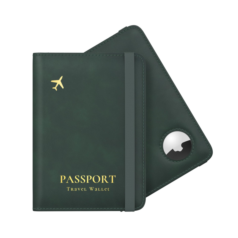 Αδιάβροχη PU δερμάτινη θήκη διαβατηρίου με AirTag - 2-σε-1 θήκη, ελαστική ζώνη, θήκη για διαβατήριο και ταυτότητα