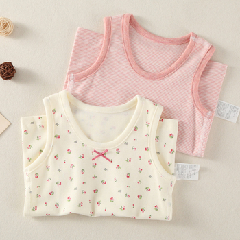 Детски памучен безръкав потник за вътрешно облекло, кръгло деколте, 100% памук, за деца 3–8 г, пролет и есен, основен слой