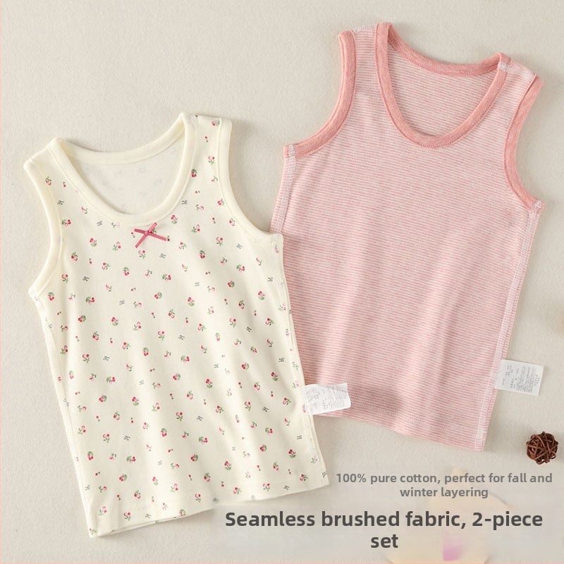 Детски памучен безръкав потник за вътрешно облекло, кръгло деколте, 100% памук, за деца 3–8 г, пролет и есен, основен слой