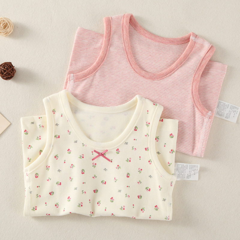 Детски памучен безръкав потник за вътрешно облекло, кръгло деколте, 100% памук, за деца 3–8 г, пролет и есен, основен слой