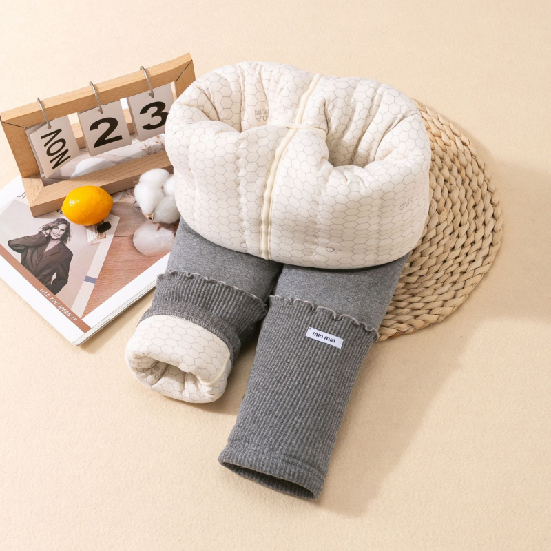 Gyerek téli termos pamutnadrág, magas derekú, 95% pamut 5% elasztán, nyitott ágyéktáj, 3–8 évesek