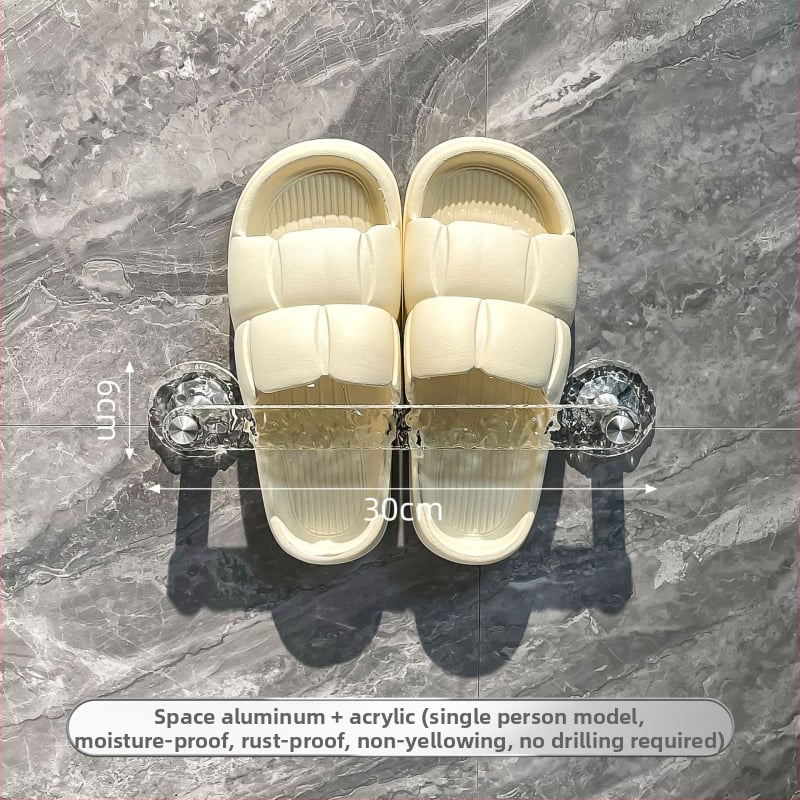 Raft pentru papuci de baie cu montare pe perete prin aspirație, din plastic, fără găuri, un singur etaj, stil lux ușor.