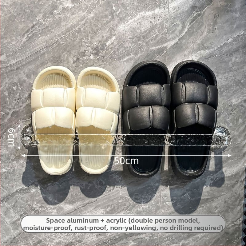 Raft pentru papuci de baie cu montare pe perete prin aspirație, din plastic, fără găuri, un singur etaj, stil lux ușor.