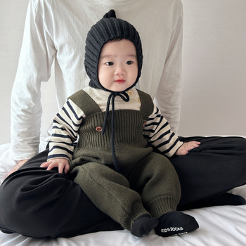 Salopetă tricotată pentru bebeluși cu bretele, fără mâneci, viscoză 50%, pentru vârsta 1–3 ani, sex neutru, stil coreean, primăvară-toamnă