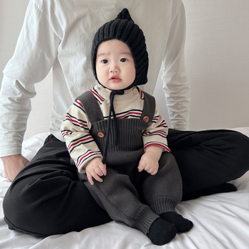 Salopetă tricotată pentru bebeluși cu bretele, fără mâneci, viscoză 50%, pentru vârsta 1–3 ani, sex neutru, stil coreean, primăvară-toamnă