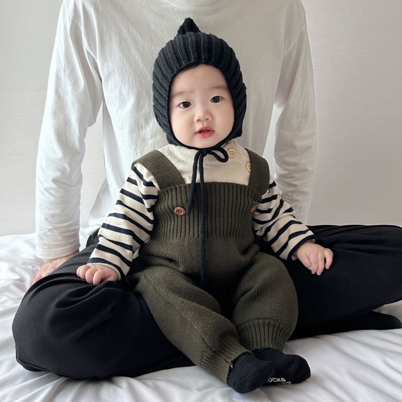 Salopetă tricotată pentru bebeluși cu bretele, fără mâneci, viscoză 50%, pentru vârsta 1–3 ani, sex neutru, stil coreean, primăvară-toamnă