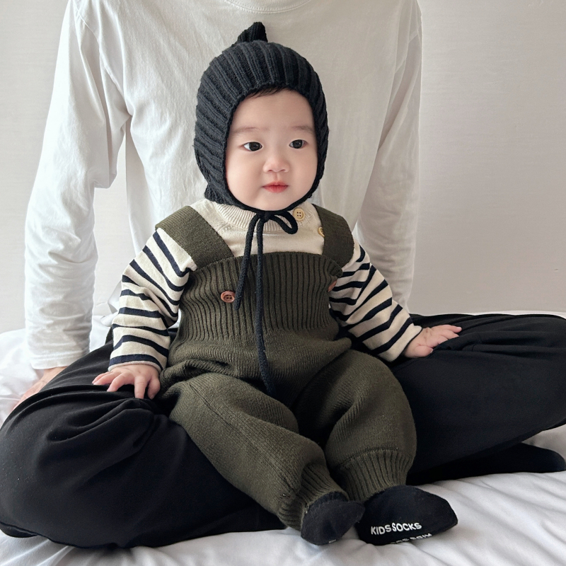 Salopetă tricotată pentru bebeluși cu bretele, fără mâneci, viscoză 50%, pentru vârsta 1–3 ani, sex neutru, stil coreean, primăvară-toamnă