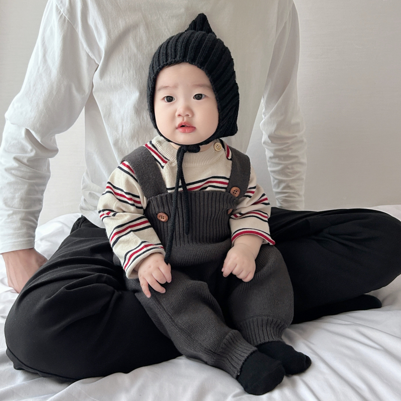 Salopetă tricotată pentru bebeluși cu bretele, fără mâneci, viscoză 50%, pentru vârsta 1–3 ani, sex neutru, stil coreean, primăvară-toamnă