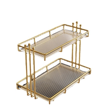 Ράφι αποθήκευσης μπάνιου για πάγκο, διπλού επιπέδου, χωρίς εγκατάσταση, χάλυβας άνθρακα, φωτεινό πολυτελές στυλ, οργανωτής καλλυντικών