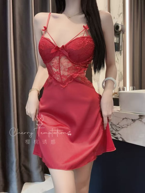 Seksi čipkasti prozirni set kućne odjeće s naramenicama (Stil: suknja s naramenicama; Materijal: poliester; Glavni sastav tkanine: 30–50% poliester; Uloga igre: sladak ženski stil; Značka: Dream come true)