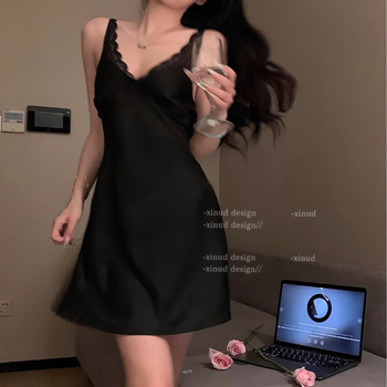 Νυχτικό από ice silk, Sling στυλ, Πολυεστέρας, Λεπτό ύφασμα, V-Neck