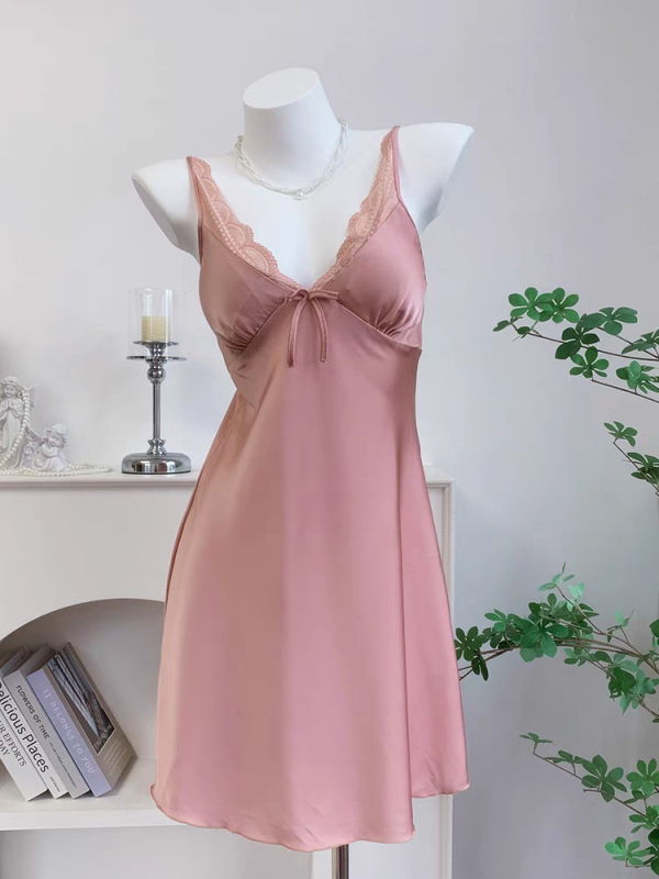 Νυχτικό από ice silk, Sling στυλ, Πολυεστέρας, Λεπτό ύφασμα, V-Neck