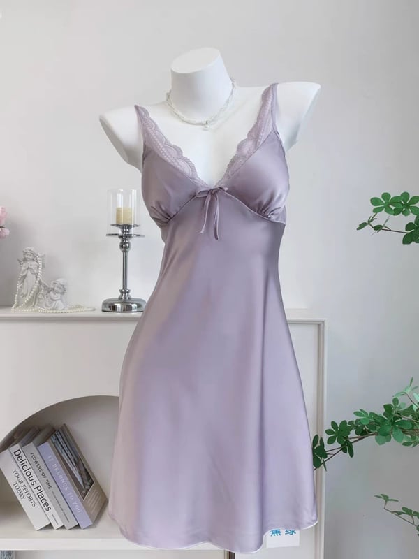 Νυχτικό από ice silk, Sling στυλ, Πολυεστέρας, Λεπτό ύφασμα, V-Neck