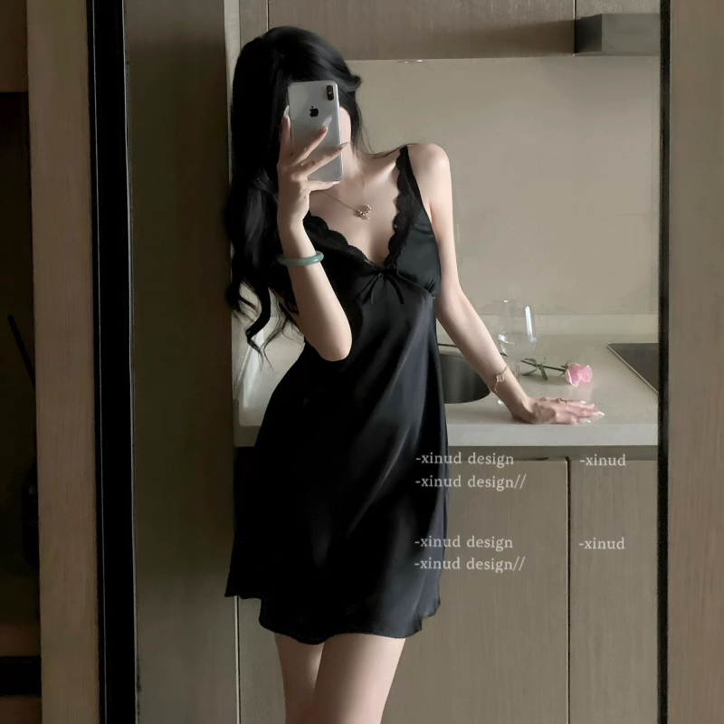 Νυχτικό από ice silk, Sling στυλ, Πολυεστέρας, Λεπτό ύφασμα, V-Neck