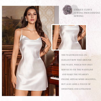 Νυχτερινή καμιόλα από ice silk, σατέν χωρίς πλάτη, V-λαιμό, χωρίς μανίκια, 100% πολυεστέρας.