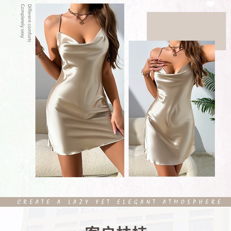 Νυχτερινή καμιόλα από ice silk, σατέν χωρίς πλάτη, V-λαιμό, χωρίς μανίκια, 100% πολυεστέρας.