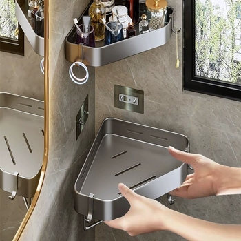 Raft de baie de colț montat pe perete, din plastic perforat, trei niveluri, stil Nordic, certificat CE, încărcare 1–3 kg