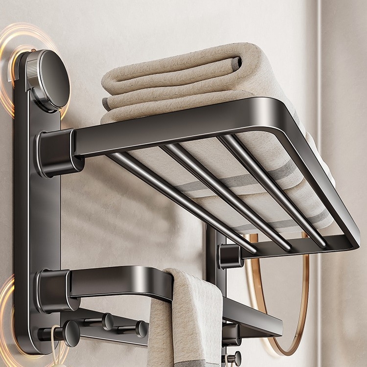 Raft de prosoape cu ventuze pentru baie, din oțel carbon, fără găuri, 1 etaj, stil minimalist modern