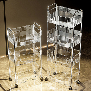Πλαστικό διαφανές πολυεπίπεδο ράφι αποθήκευσης μπάνιου, 4 επίπεδα, φορητό, χωρίς εγκατάσταση, με εθνοτικό στυλ, για μακιγιάζ, κουζίνα και γραφείο