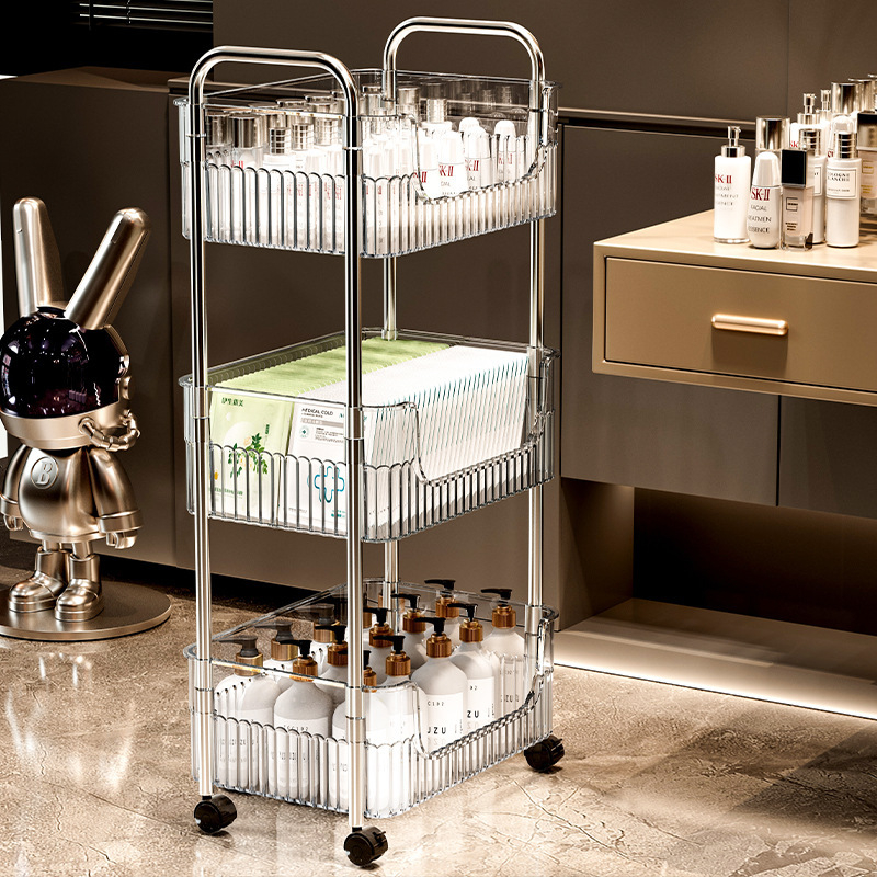 Πλαστικό διαφανές πολυεπίπεδο ράφι αποθήκευσης μπάνιου, 4 επίπεδα, φορητό, χωρίς εγκατάσταση, με εθνοτικό στυλ, για μακιγιάζ, κουζίνα και γραφείο