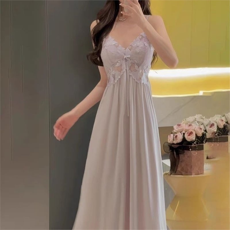 Set de pijamale din mătase cu dantelă, fără mâneci, țesătură groasă cu blană de iepure