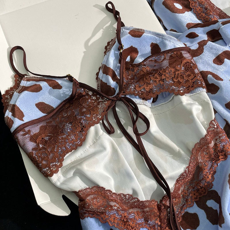 Δύο τεμάχια σετ νυχτερινών ρούχων Camisole, sexy στυλ, V-λαιμό, χωρίς μανίκια, μεσαίο μήκος φούστας, βελούδινο ύφασμα