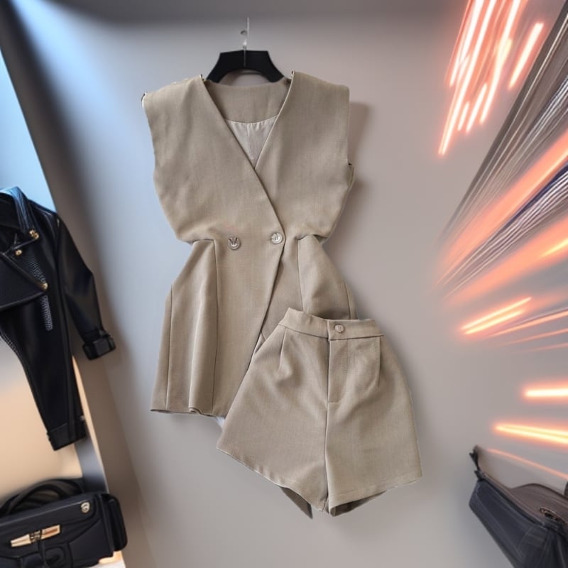 Δύο τεμάχια γυναικείου σετ χωρίς μανίκια: τοπ halter με λεοπάρ print και φούστα υψηλής μέσης για σμίλευση, 3D μοτίβο, ύφασμα σπάντεξ, Άνοιξη 2025.