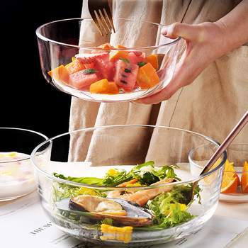 Šalátna misa zo skla, odolná voči vysokým teplotám, okrugla priehľadná misa, vhodná pre hotelové obedy, mikrovlnná rúra nie je vhodná