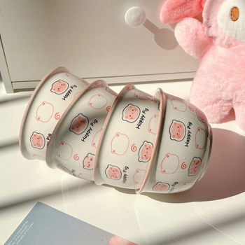 Porcelanska zdjela s crtanim svinjicom za djecu, okrugla, pogodna za mikrovalnu