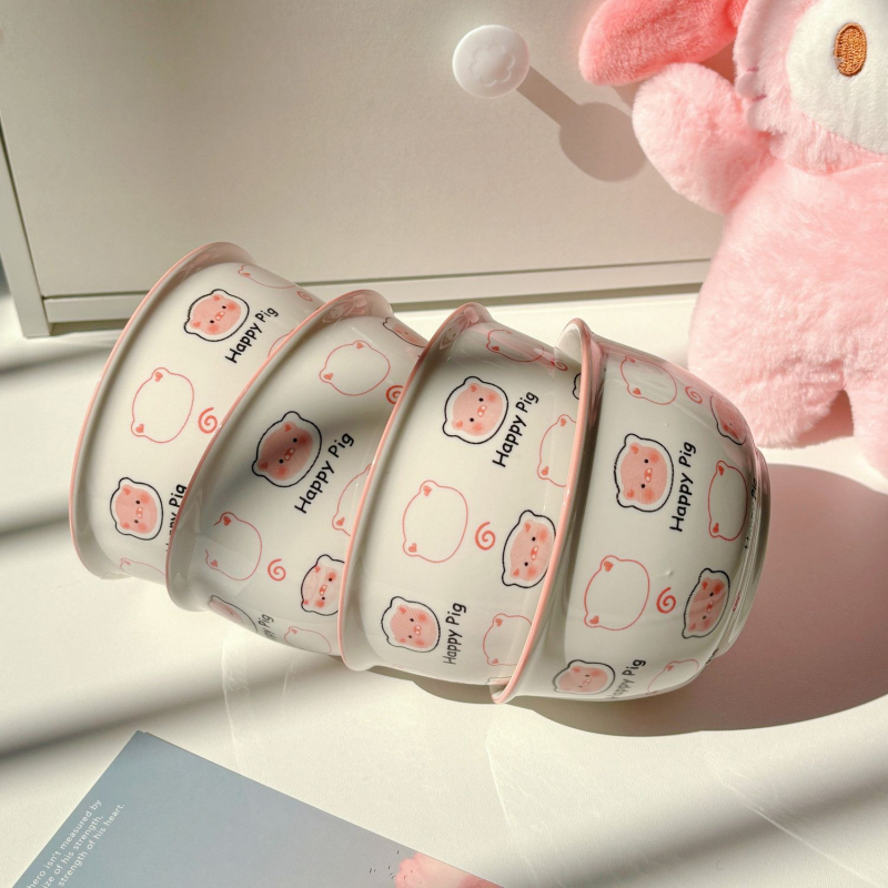 Porcelanska zdjela s crtanim svinjicom za djecu, okrugla, pogodna za mikrovalnu