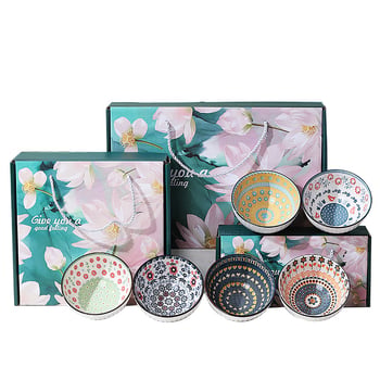 Japanski stil porcelanski set posuđa s zdjelicama s lotosom i štapićima za jelo, mikrovalna kompatibilan, pod glazurom, više uzoraka, prilagodljiv logo