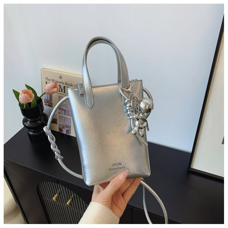 PU anyagú lágy bucket táska nőknek, cipzáras nyitás, rejtett cipzáras zseb, horizontális négyszögletes forma