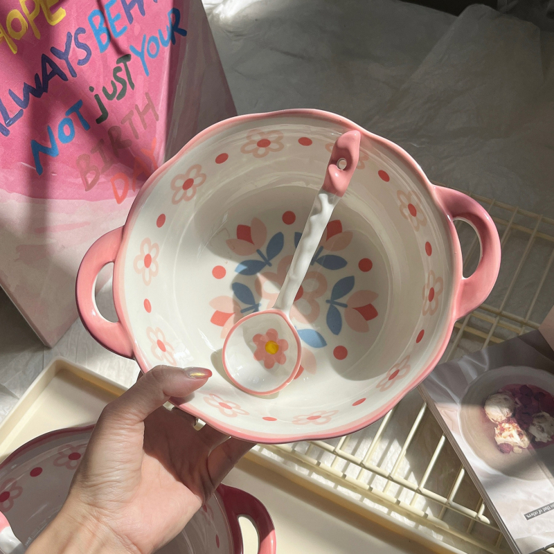 Dora Garden 2-dijelni set zdjela za juhu, 1,2 L, dvostruke ručke, kostni porculan, mikrovalna kompatibilno