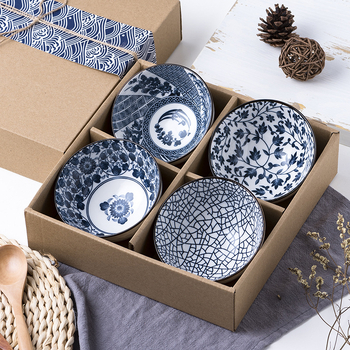 Japanski stil porcelanski set zdjela i štapići u darovnoj kutiji, okrugli oblik s cvjetnim uzorkom pod glazurom, mikrovalna sigurnost, otisak loga i prilagodba.