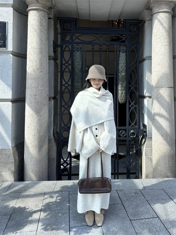 Digm Γυναικείο Πλεκτό Σετ Καρντγιάν, Φουλάρι και Φούστα — Μονόχρωμο, Πλεκτή Υφή, Μακριά Μανίκια, Μακριά Φούστα, Χειμώνας 2025