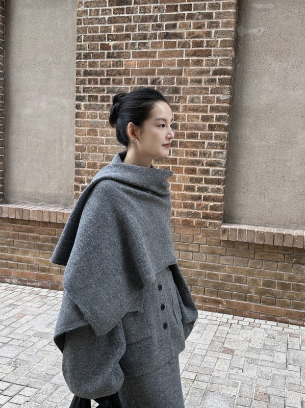 Digm Γυναικείο Πλεκτό Σετ Καρντγιάν, Φουλάρι και Φούστα — Μονόχρωμο, Πλεκτή Υφή, Μακριά Μανίκια, Μακριά Φούστα, Χειμώνας 2025