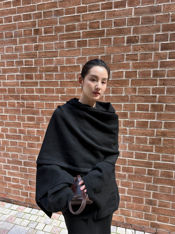 Digm Γυναικείο Πλεκτό Σετ Καρντγιάν, Φουλάρι και Φούστα — Μονόχρωμο, Πλεκτή Υφή, Μακριά Μανίκια, Μακριά Φούστα, Χειμώνας 2025