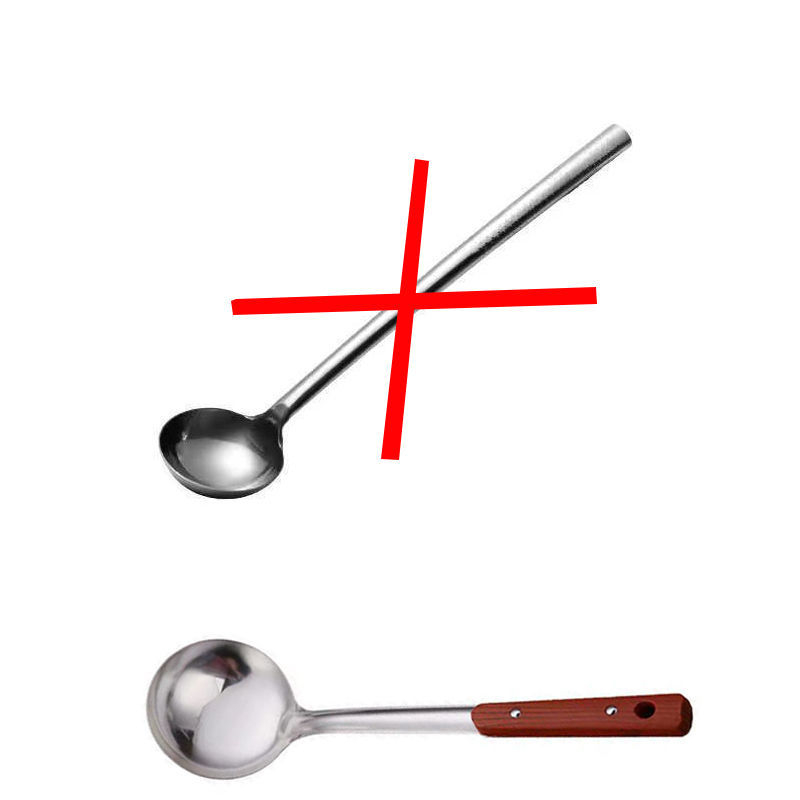 Ανοξείδωτο κουτάλι για σωτάρισμα με ξύλινο χερούλι, μακριά λαβή, αντοχή σε υψηλές θερμοκρασίες, προστασία από εγκαύματα, οικιακό εργαλείο κουζίνας