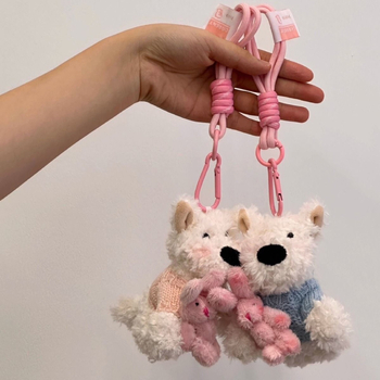 West Highland Terrier pūkuotas pakabukas kuprinei – gyvūnų raštas, gaivus saldus stilius, 2025 m. pavasaris