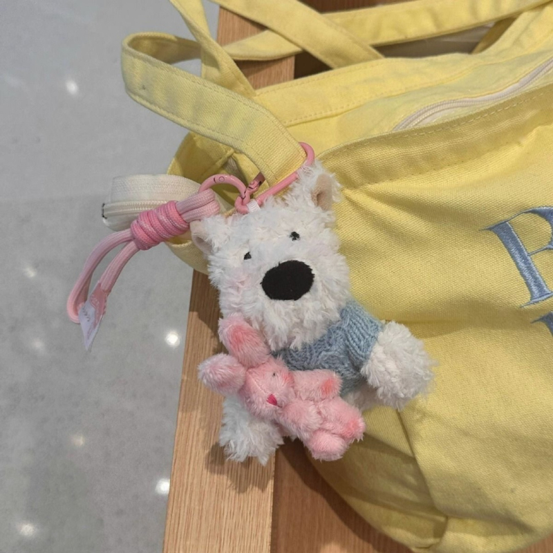 West Highland Terrier pūkuotas pakabukas kuprinei – gyvūnų raštas, gaivus saldus stilius, 2025 m. pavasaris