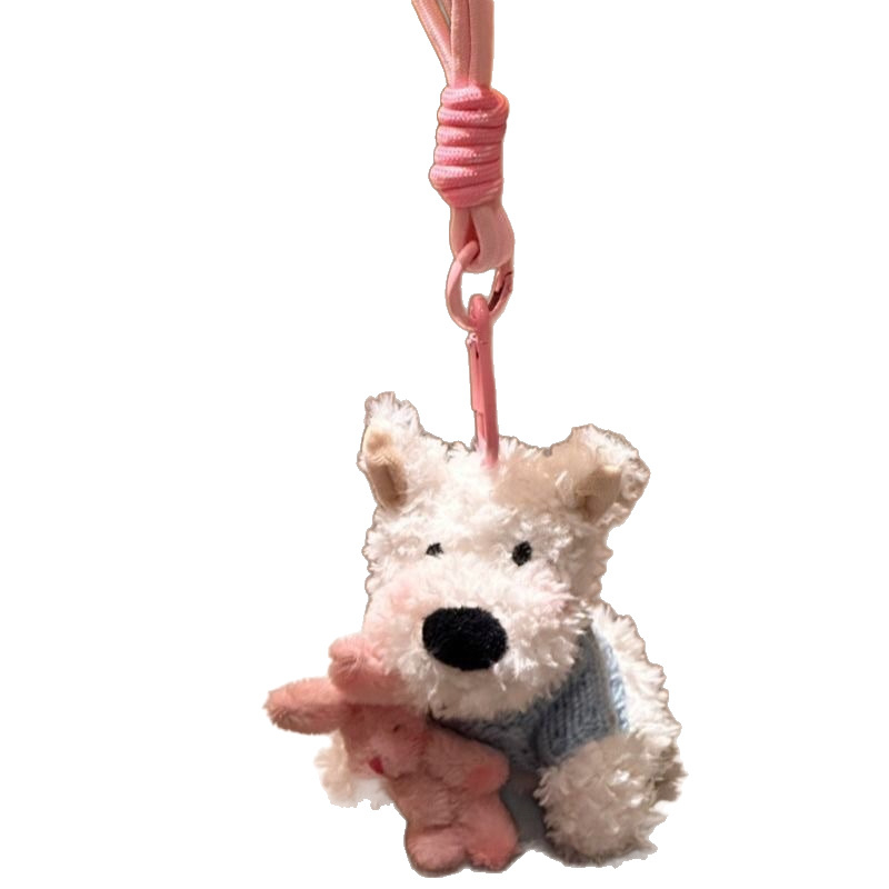 West Highland Terrier pūkuotas pakabukas kuprinei – gyvūnų raštas, gaivus saldus stilius, 2025 m. pavasaris