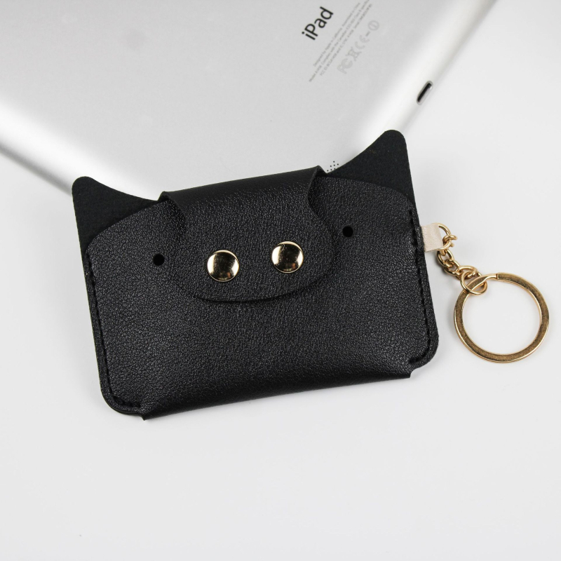 Θήκη καρτών από PU δέρμα με μπρελόκ, ultra‑ελαφριά, διπλής πτυχής, επένδυση από συνθετικό δέρμα