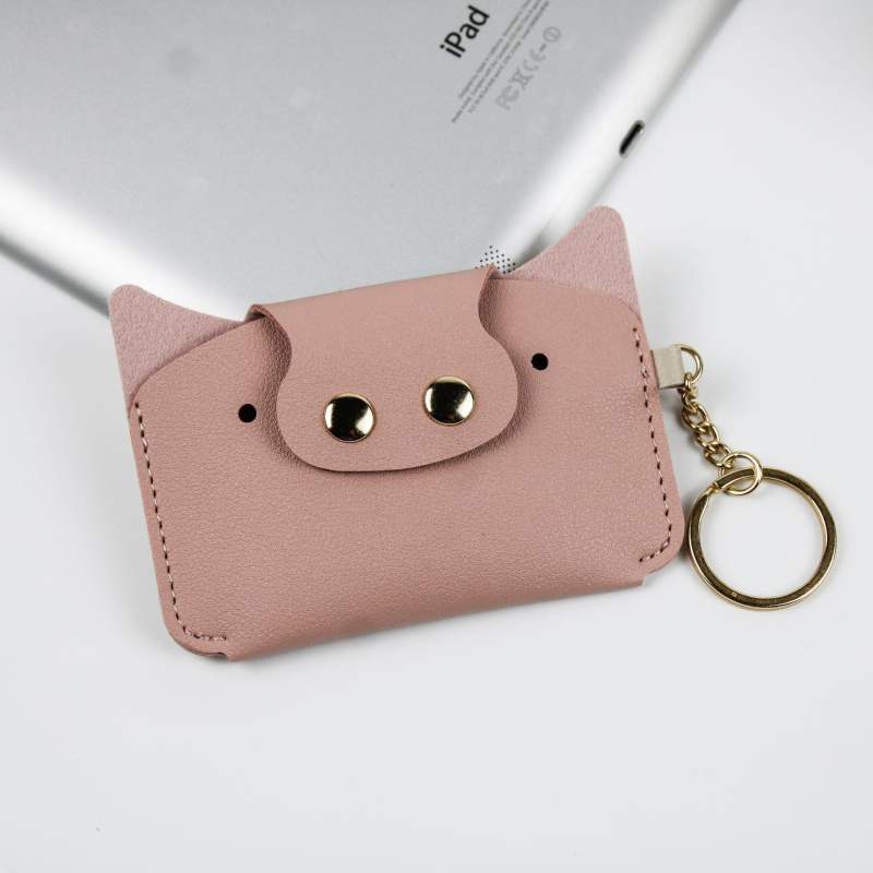 Θήκη καρτών από PU δέρμα με μπρελόκ, ultra‑ελαφριά, διπλής πτυχής, επένδυση από συνθετικό δέρμα